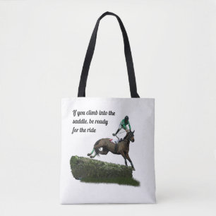 Jumping Horse Jockey in Green Tote Bag Tasche