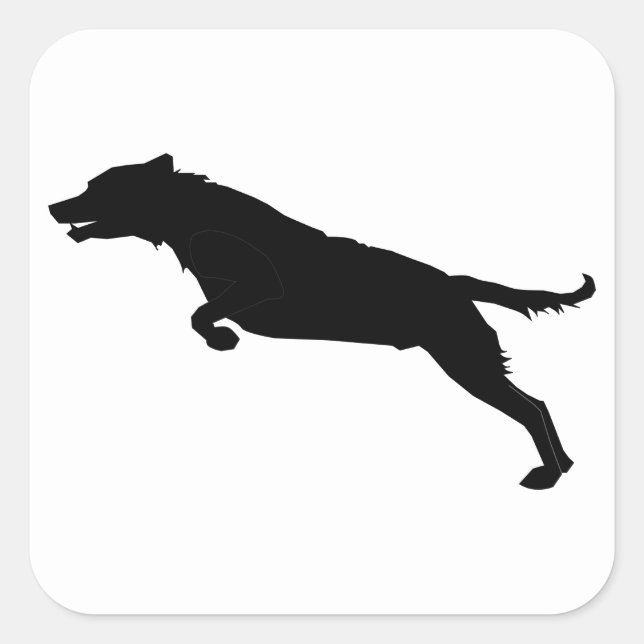 Jumping Hund Silhouette Quadratischer Aufkleber (Vorderseite)