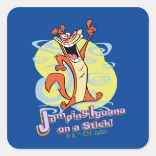 Jumping Igauna auf einem Stick!™ Quadratischer Aufkleber