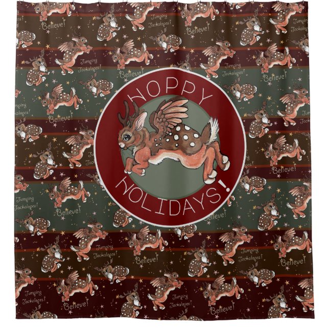 Jumping Jackalope Hoppy Holidays Duschvorhang (Vorderseite)