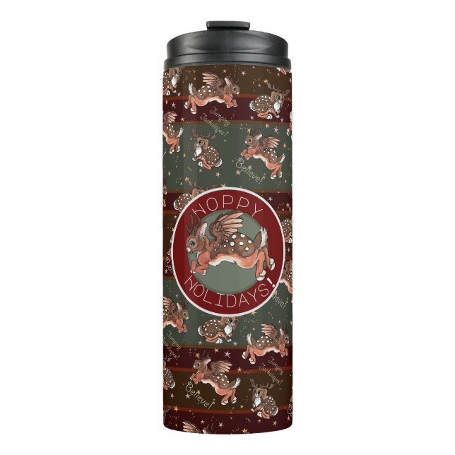 Jumping Jackalope Hoppy Holidays Thermosbecher (Vorderseite)