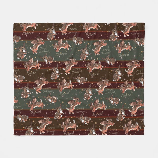 Jumping Jackalope Weihnachten Fleecedecke (Vorderseite (Horizontal))