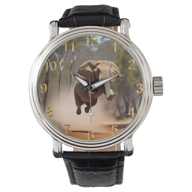 "Jumping Joy: The Animated Elephants' Leap" Armbanduhr (Vorderseite)