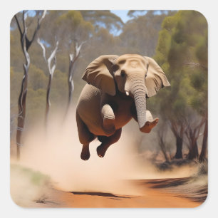 "Jumping Joy: The Animated Elephants' Leap" Quadratischer Aufkleber