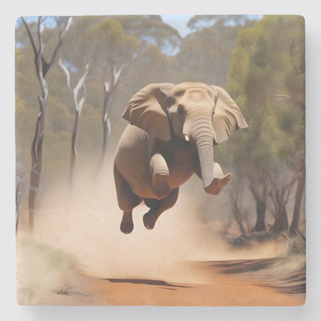 "Jumping Joy: The Animated Elephants' Leap" Steinuntersetzer (Vorderseite)