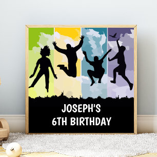 Jumping Kids Trampolin Geburtstagsparty Banner Poster
