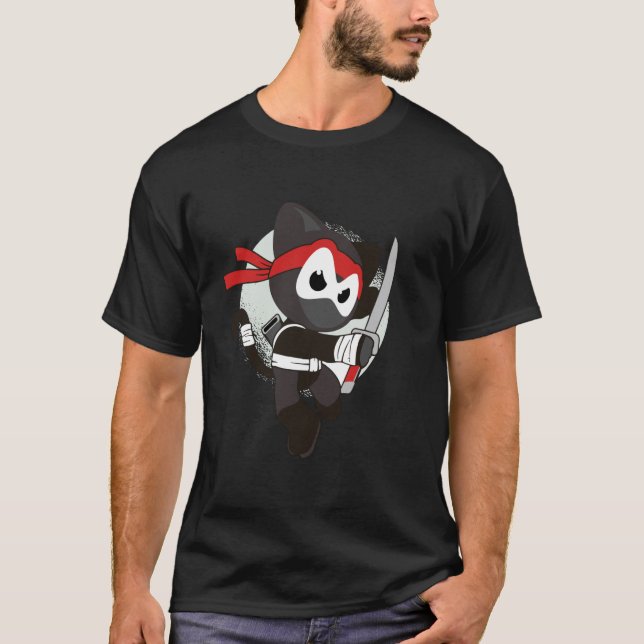 Jumping Ninja Cat Cartoon T-Shirt (Vorderseite)