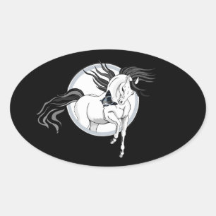 Jumping Out ~ Pferd und Schmetterling Ovaler Aufkleber