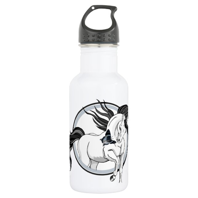 Jumping Out ~ Pferd und Schmetterling Trinkflasche (Vorderseite)