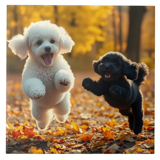 Jumping Poodle Puppies Fliese (Vorderseite)