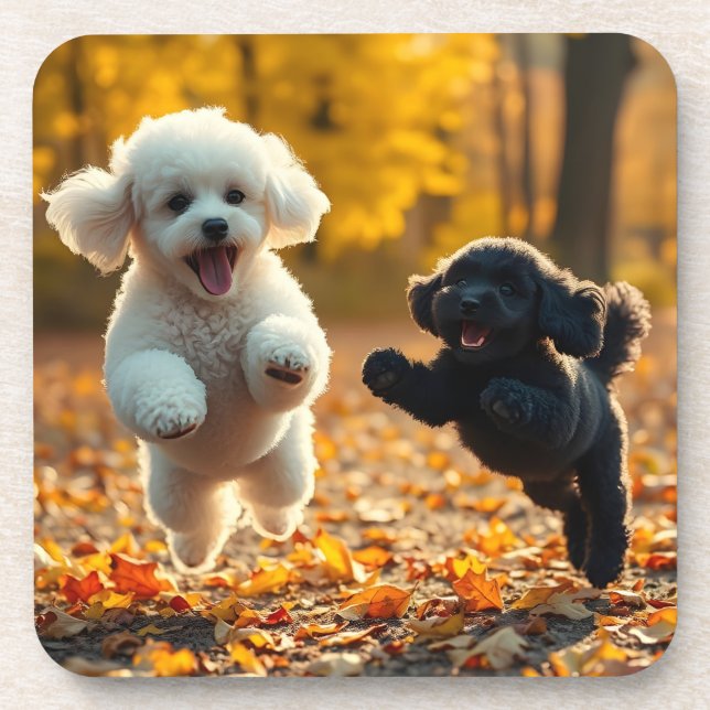Jumping Poodle Puppies Getränkeuntersetzer (Vorderseite)