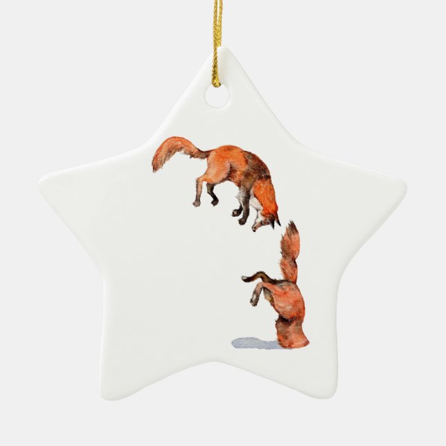 Jumping Red Fox Keramikornament (Vorne)