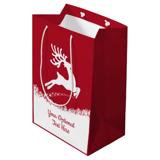 Jumping Rentier Custom Text Medium Geschenktasche Mittlere Geschenktüte (Rückseite Schrägansicht)