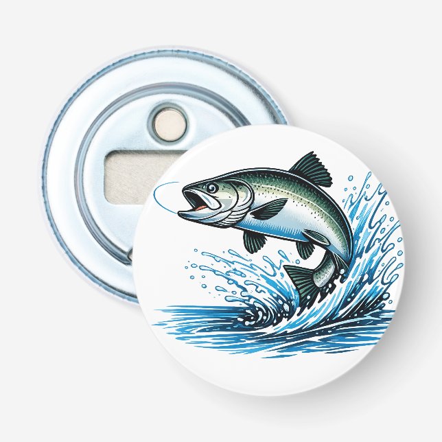 Jumping Salmon Splash Gift for Fisherman Art Flaschenöffner (Vorderseite)