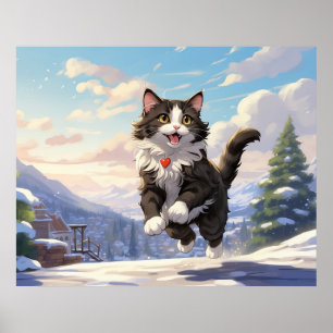*~* Jumping Snow Kitty 5:4 Kätzchen AP68 Tuxedo Poster