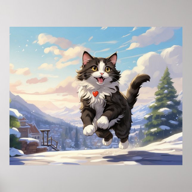 *~* Jumping Snow Kitty 5:4 Kätzchen AP68 Tuxedo Poster (Vorne)
