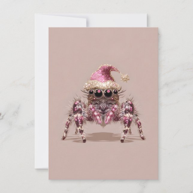 Jumping Spider Pink Christmas Cards Feiertagskarte (Vorderseite)