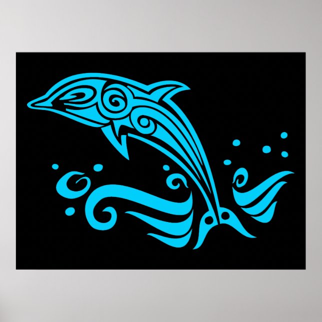 Jumping Tribal Blue Dolphin Poster (Vorne)