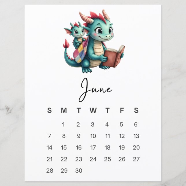June Baby Dragon Playful Fantasy Monthly Calendar (Vorderseite)