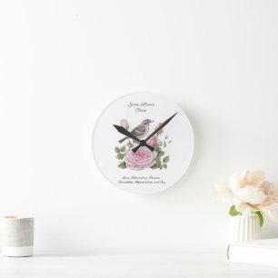 June Birth Month Blume Rose Elegante Runde Wanduhr