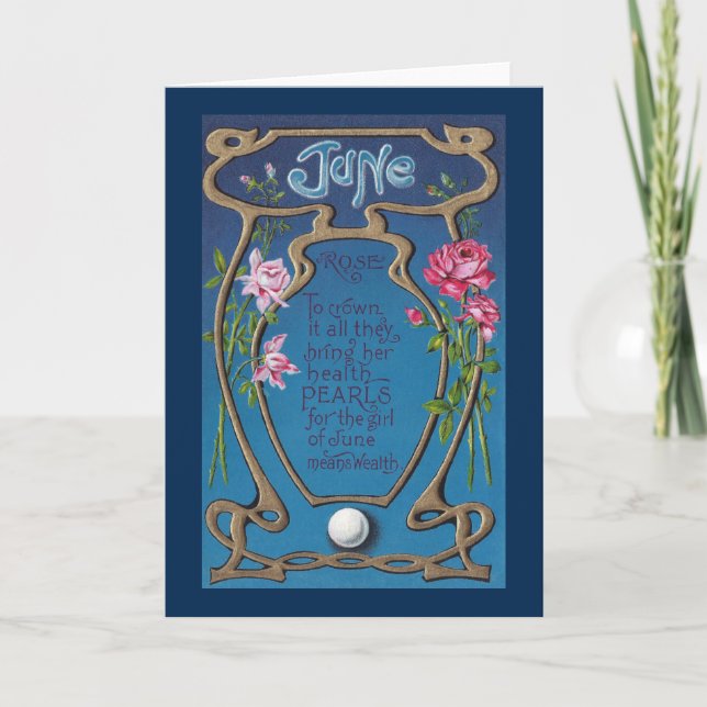 June Birthday Pearl und Rose Karte (Vorderseite)