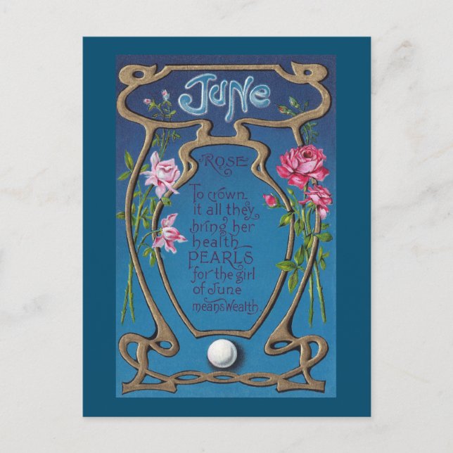 June Birthday Pearl und Rose Postkarte (Vorderseite)
