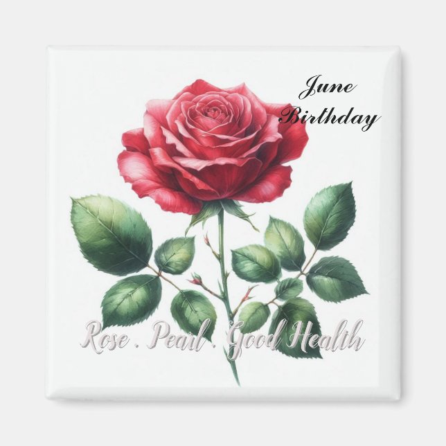 June Birthstone Pearl und Rote Rose Magnet (Vorne)