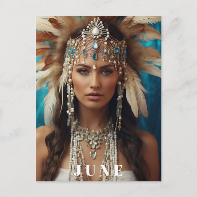 *~ JUNE Frau BIRTHDAY PEARLS AP53 Boho Postkarte (Vorderseite)