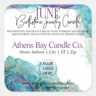 June Hidden Juwelier Candle Product Label Quadratischer Aufkleber