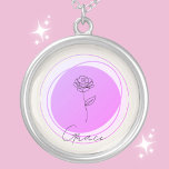 June Rose Birth Blume Necklace - Personalisiert Versilberte Kette<br><div class="desc">Bewundern Sie die zeitlose Schönheit des Juni mit unserer "Geburtshaus-Blume-Necklace der Juni-Rose". Dieses elegante Stück besticht durch eine wunderschön gestaltete Rose, das Symbol für Liebe und Ehre, Set in einem Lavendelkreis. Fügen Sie eine persönliche Touch mit dem Namen Ihrer Wahl hinzu, die elegant unter der Rose eingeprägt ist, was diese...</div>