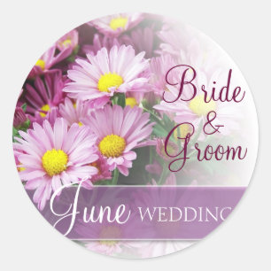 June Wedding - Lavender Daisies Runder Aufkleber