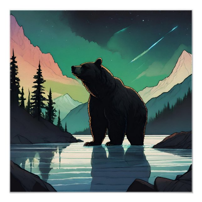 Juneau Alaska Grizzlybär aurora Nordlichter Poster (Vorderseite)