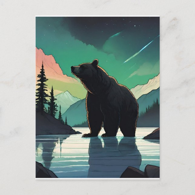 Juneau Alaska Grizzlybär aurora Nordlichter Postkarte (Vorderseite)