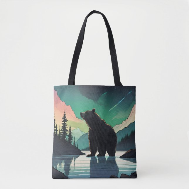 Juneau Alaska Grizzlybär aurora Nordlichter Tasche (Vorderseite)