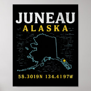 Juneau Alaska Karte Koordinaten, Reisen Poster