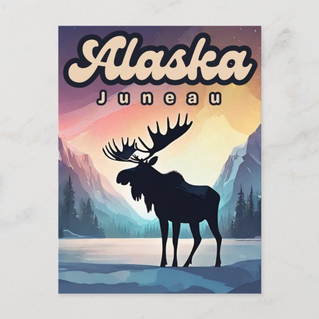Juneau Alaska Moose Aurora Nordlichter Natur Postkarte (Vorderseite)