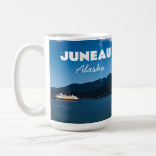 Juneau Alaska Postcard mit Kreuzfahrtschiff Flugze Kaffeetasse