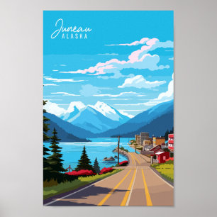 Juneau Alaska USA Vintage Illustration Poster