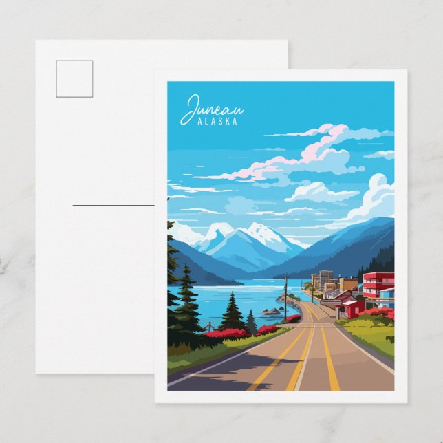 Juneau Alaska USA Vintage Illustration Postkarte (Vorne/Hinten)