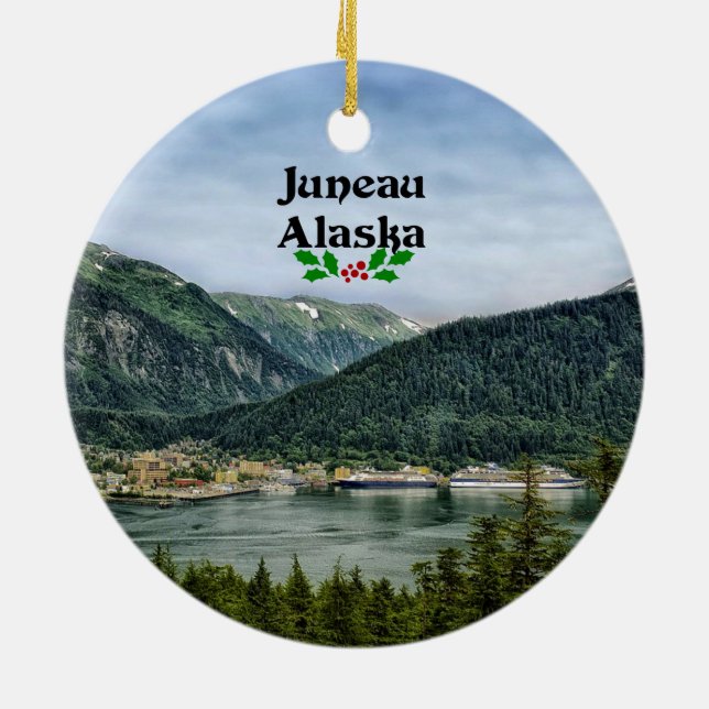 Juneau, Alaska, Weihnachtsdesign Keramik Ornament (Hinten)