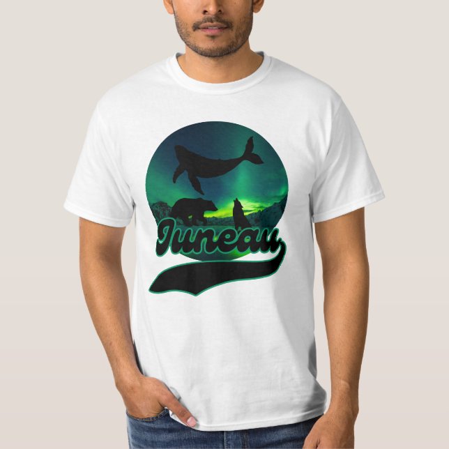 Juneau Alaska Whale Wolf Bear Aurora Northern Ak T-Shirt (Vorderseite)