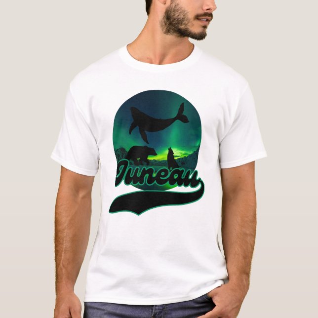 Juneau Alaska Whale Wolf Bear Aurora Northern Ak T-Shirt (Vorderseite)