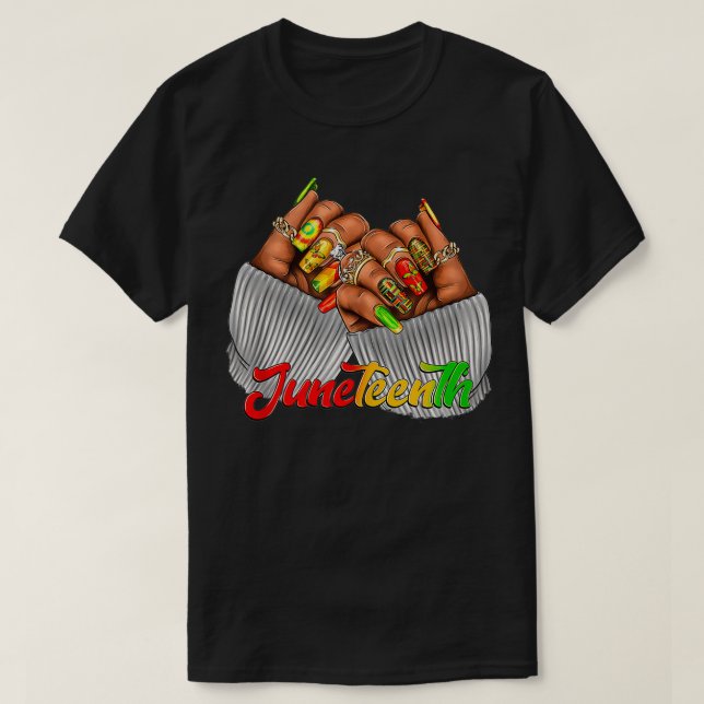 Junenth Nails Black Woman African American Black H T-Shirt (Design vorne)