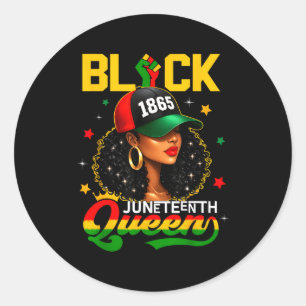 Juneteenth 1865 schwarze Königin Afro Mädchen Frau Runder Aufkleber