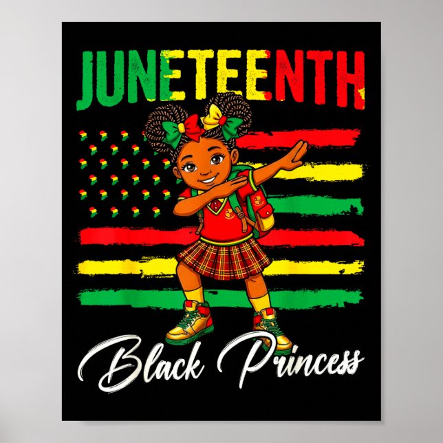 Juneteenth Afro-Mädchen dabbing schwarze Prinzessi Poster (Vorne)