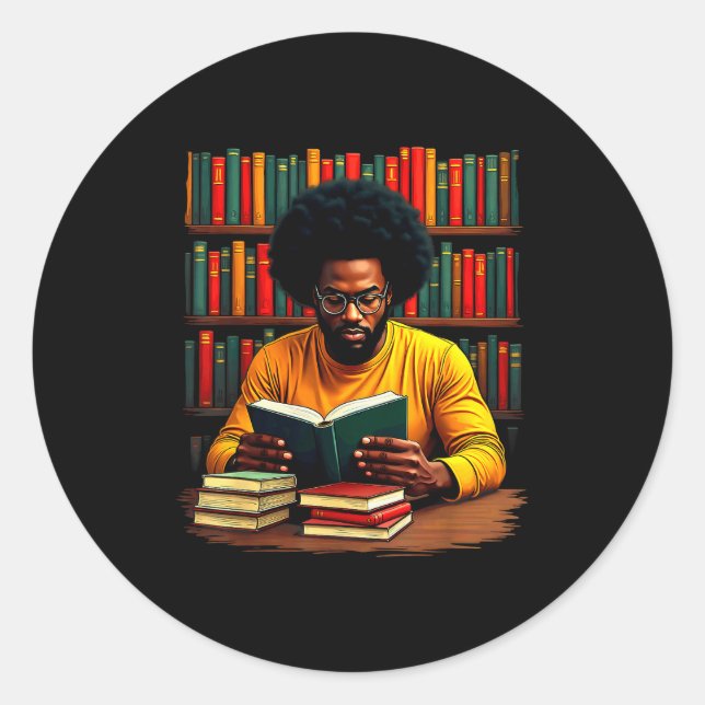 Juneteenth Black Man Reading Books  Runder Aufkleber (Vorderseite)