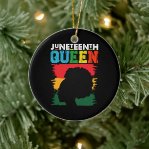 Juneteenth-Königin Schwarzes Afro Melanin Mädchen Keramik Ornament