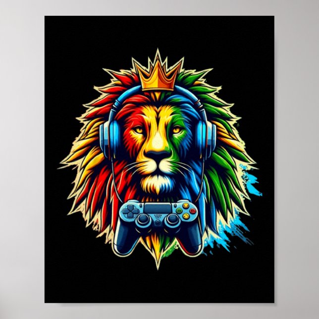 Juneteenth Lion African Playing Games Funny Gamer Poster (Vorne)