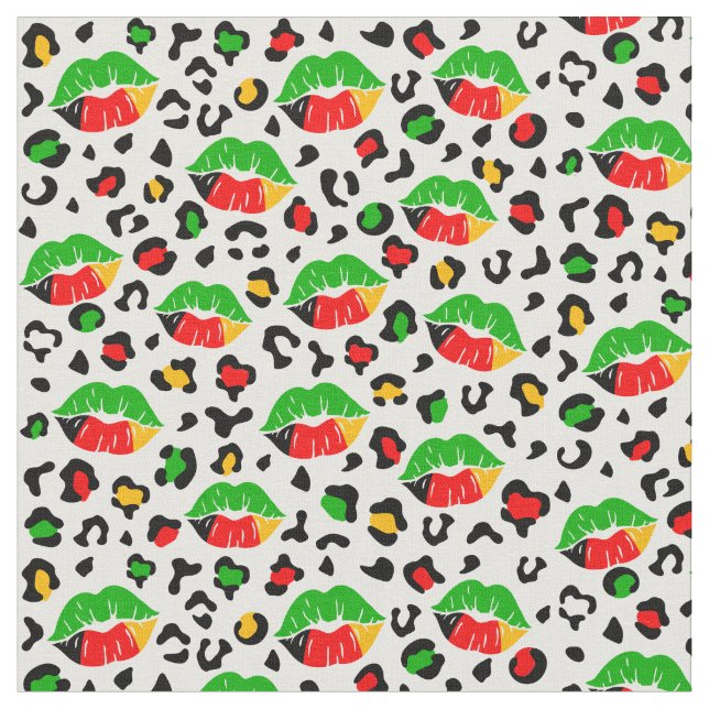 Juneteenth Lips Kisses Leopard Spots Muster Stoff (Nahaufnahme)