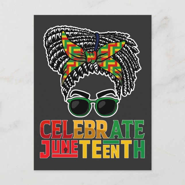 Juneteenth Messy Bun feiert schwarze Freiheit Einladungspostkarte (Vorderseite)